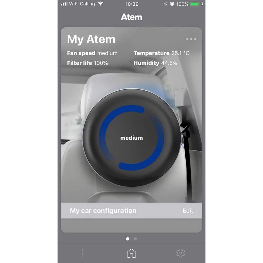 IQAir Atem car app screen